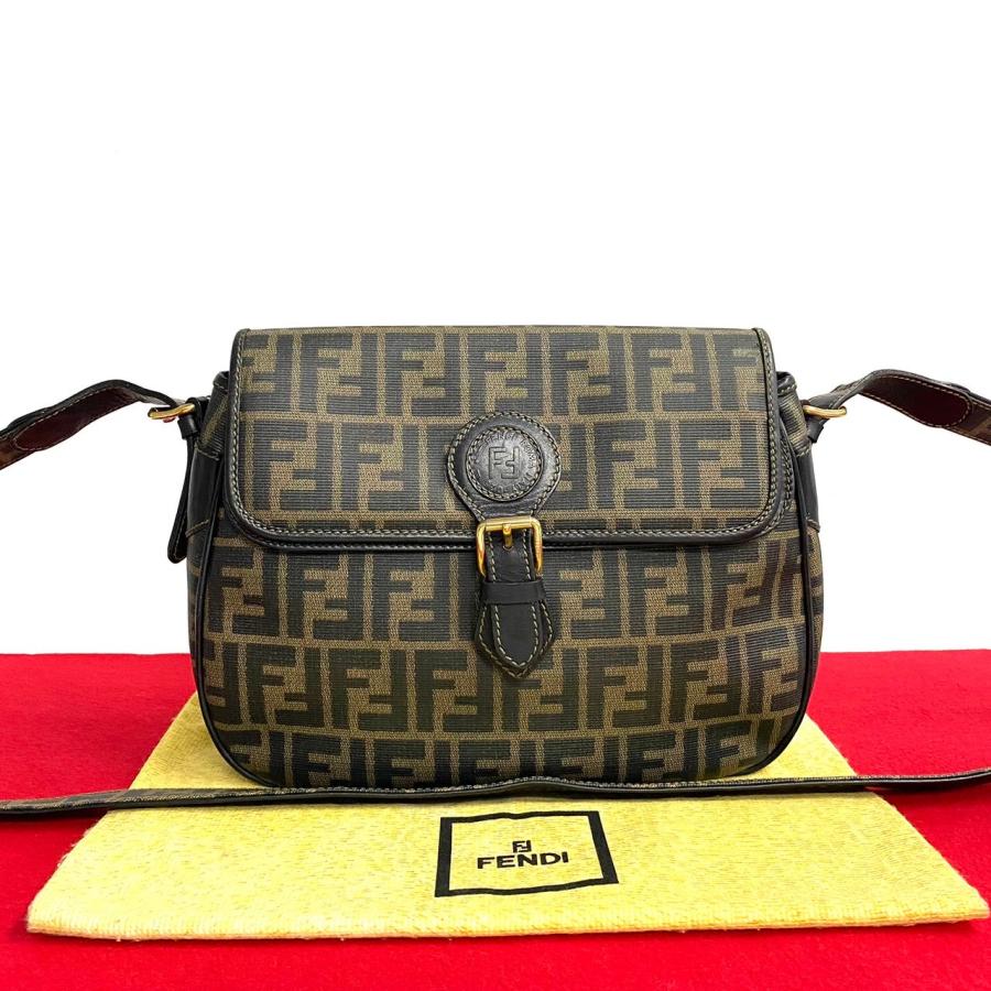 FENDI 極 美品 フェンディ ズッカ FF ロゴ 総柄 レザー 本革