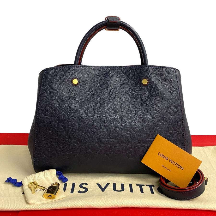 極美品 袋 鍵付 LOUIS VUITTON ルイヴィトン モンテーニュMM モノグラムアンプラント レザー 2way ハンドバッグ ショルダーバッグ 紺 92865 LOUIS VUITTON（ルイ・ヴィトン） 極美品 袋 鍵付 モンテーニュMM