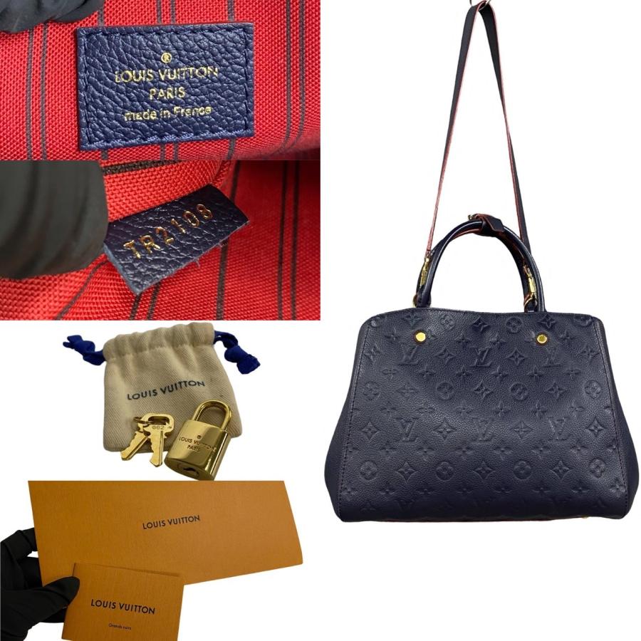 極美品 袋 鍵付 LOUIS VUITTON ルイヴィトン モンテーニュMM モノグラムアンプラント レザー 2way ハンドバッグ ショルダーバッグ 紺 92865 LOUIS VUITTON（ルイ・ヴィトン） 極美品 袋 鍵付 モンテーニュMM