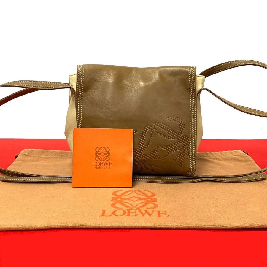 Loewe ヴィンテージ ロゴ レザー ラウンド ハンドバッグ ブラウン (197962