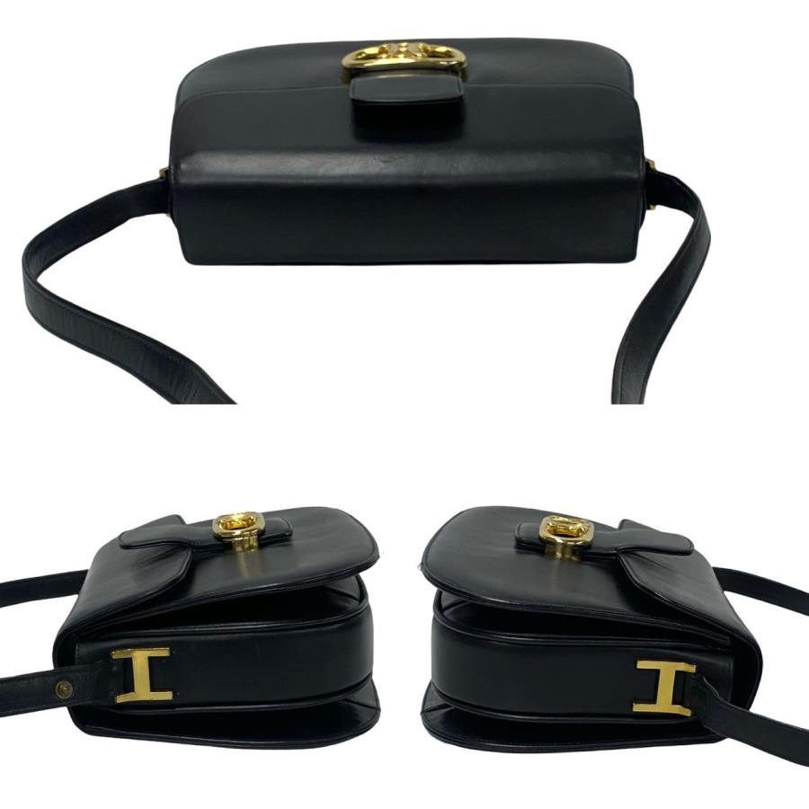 極 美品 CELINE セリーヌ ヴィンテージ トリオンフ ロゴ 金具 カーフ レザー 本革 セミ ワン ショルダーバッグ ポシェット ブラック 33570 CELINE（セリーヌ） 極 美品 ヴィンテージ トリオンフ ロゴ 金具