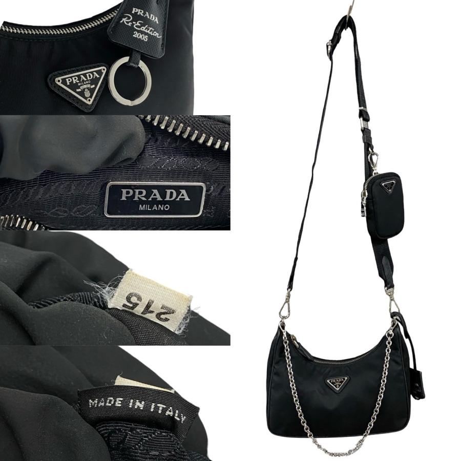 【美品】PRADA ショルダーバッグ　ナイロン×サフィアーノレザー　黒　三角ロゴ PRADA（プラダ） 極 美品 Re-Edition 三角ロゴ サフィアーノ レザー
