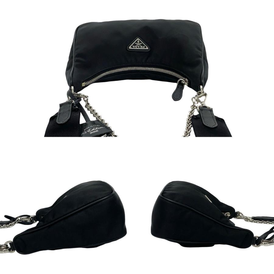 【美品】PRADA ショルダーバッグ　ナイロン×サフィアーノレザー　黒　三角ロゴ PRADA（プラダ） 極 美品 Re-Edition 三角ロゴ サフィアーノ レザー