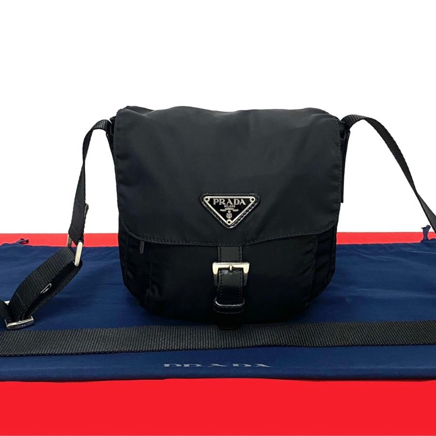 極 美品 プラダ 三角ロゴ ナイロン レザー ショルダーバッグ