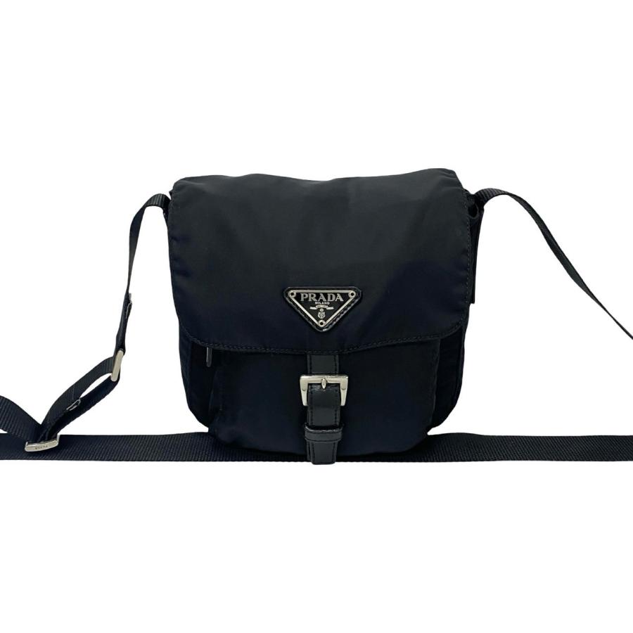 プラダ ナイロン レザー三角ロゴ ショルダーバッグ サコッシュ ブラック