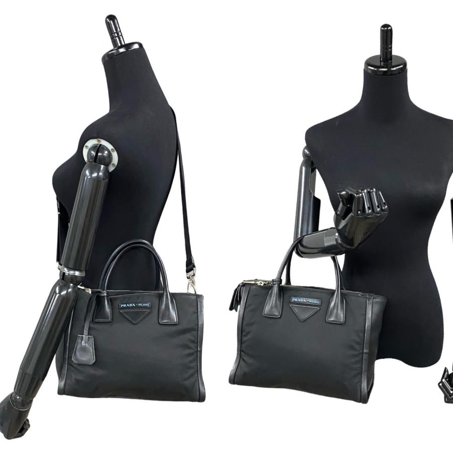 極美品プラダ 2WAY トートバッグ レザー ブラック ショルダー付 ビジネス PRADA（プラダ） 極 美品 希少品 コンセプト 2way ナイロン レザー 本