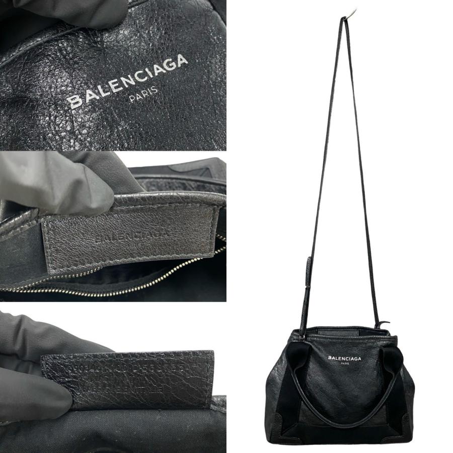 極 美品 BALENCIAGA バレンシアガ ネイビーカバス XS ロゴ レザー 2way ショルダーバッグ ハンドバッグ ミニ トートバッグ ブラック 77706 BALENCIAGA（バレンシアガ） 極 美品 ネイビーカバス XS ロゴ レザー