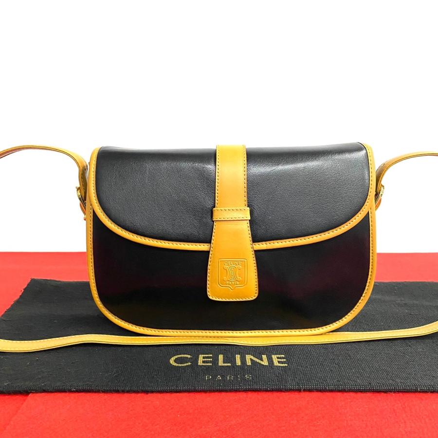 CELINE ほぼ未使用 セリーヌ ヴィンテージ トリオンフ ロゴ エンボス 