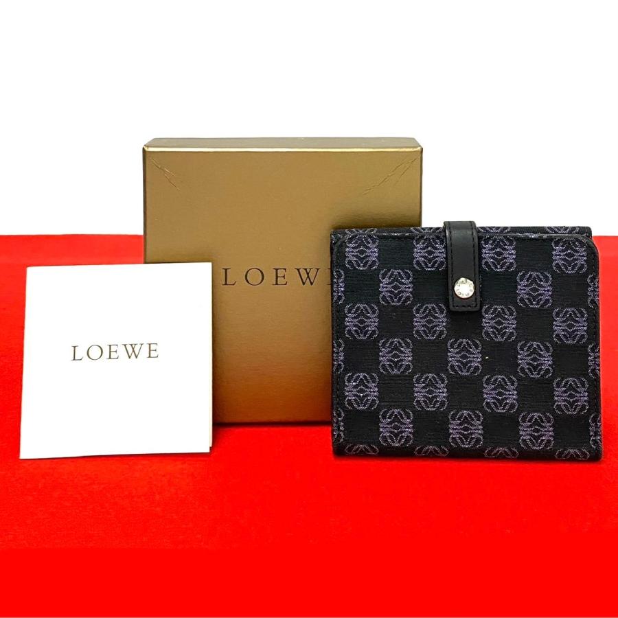 LOEWE 極 美品 箱付き ロエベ アナグラム ロゴ 総柄 キャンバス レザー 
