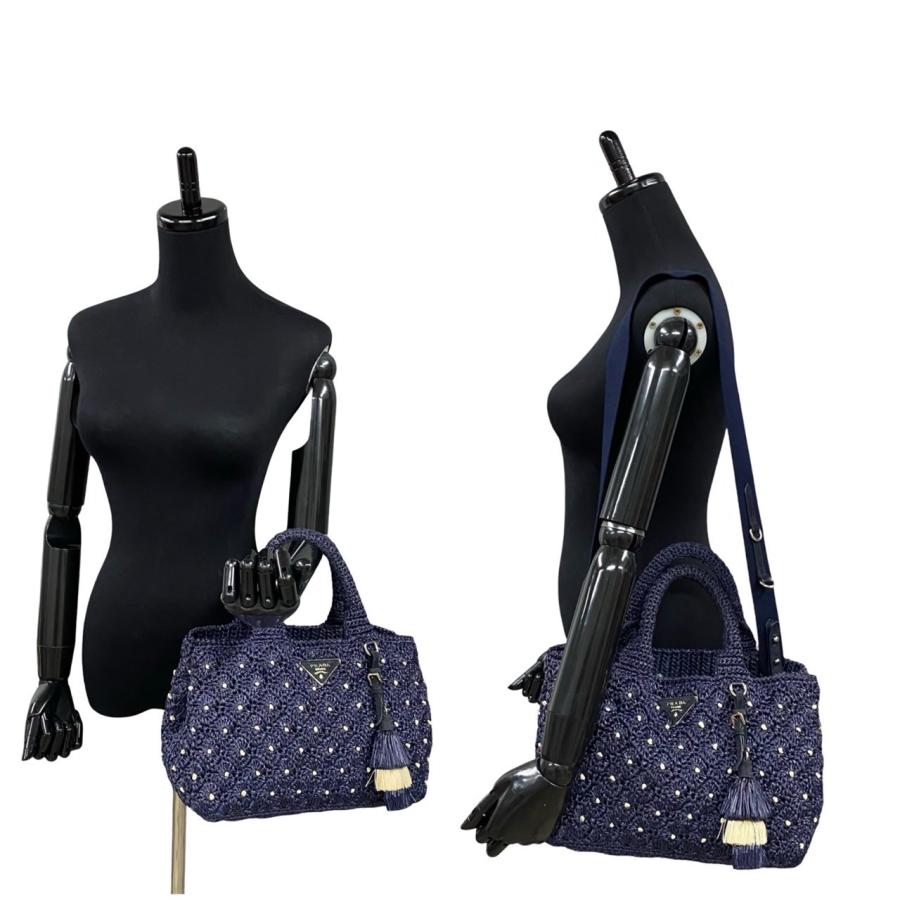 PRADA ほぼ未使用 プラダ カナパ 三角ロゴ ラフィア スエード 2way 