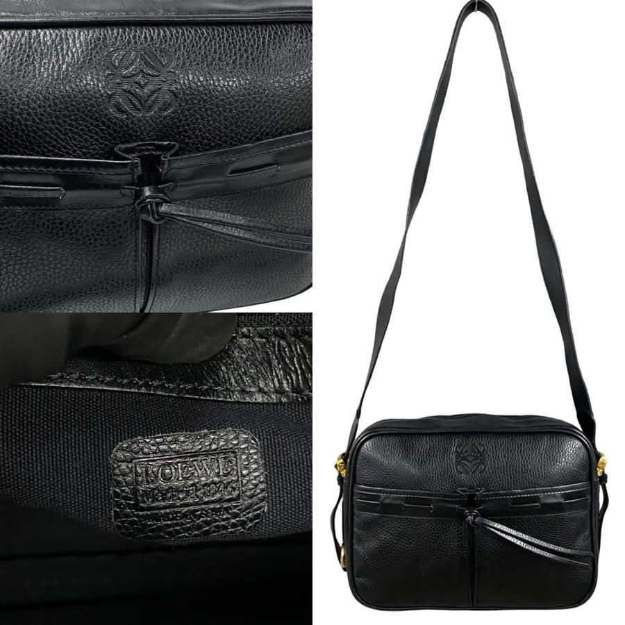 LOEWE　ショルダーバッグ　黒　サコッシュ　ラムレザー　アナグラム　スクエア 中古・古着通販】LOEWE (ロエベ) アナグラムレザーミニサコッシュ