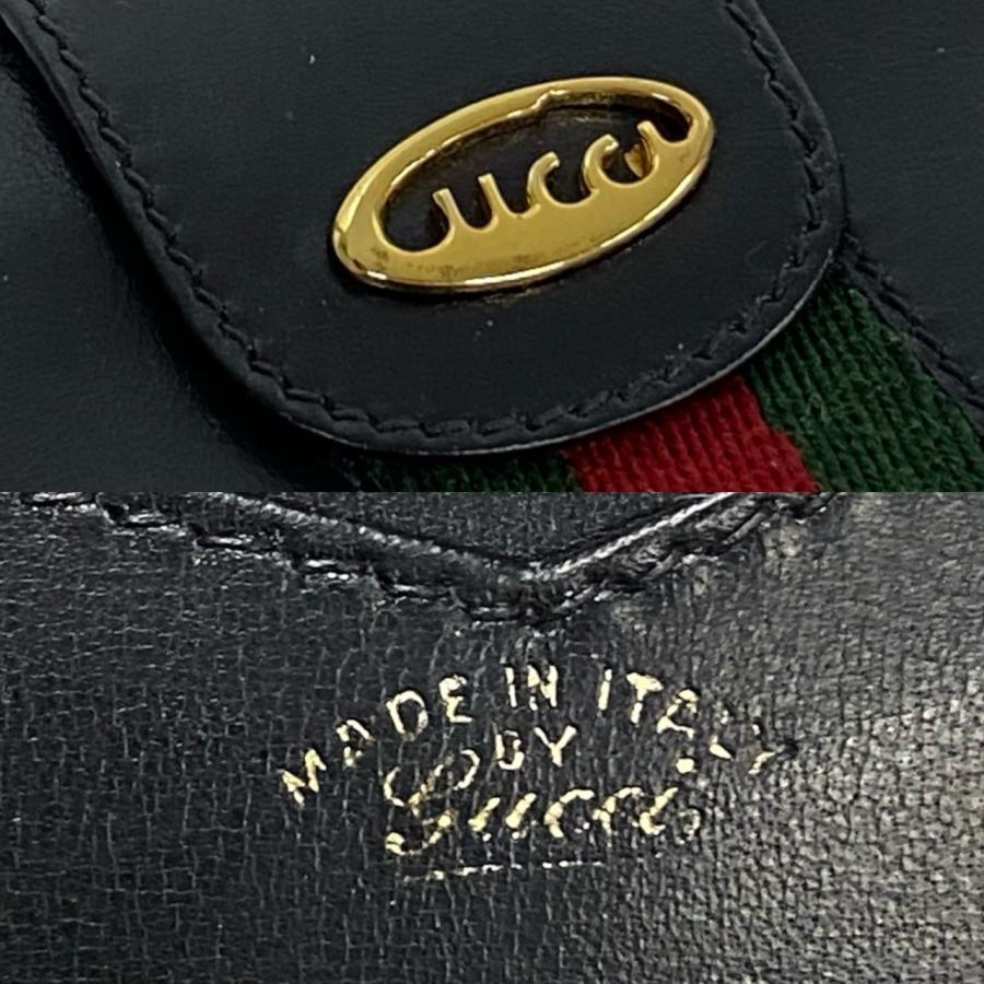 極 美品 GUCCI オールドグッチ ヴィンテージ シェリーライン ロゴ 金具 レザー 本革 二つ折り 財布 がま口 ウォレット ブラック 27760 GUCCI（グッチ） 極 美品 オールドグッチ ヴィンテージ シェリーライン