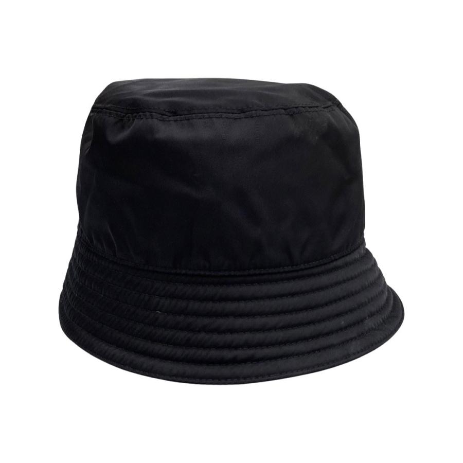 極 美品 レア PRADA プラダ 三角ロゴ 金具 ナイロン バケットハット キャップ 帽子 ブラック 黒 14438