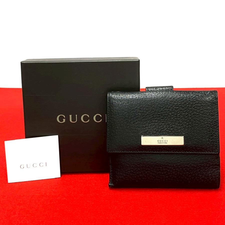 GUCCI 極 美品 箱付 グッチ オールドグッチ ロゴ プレート 金具 レザー  