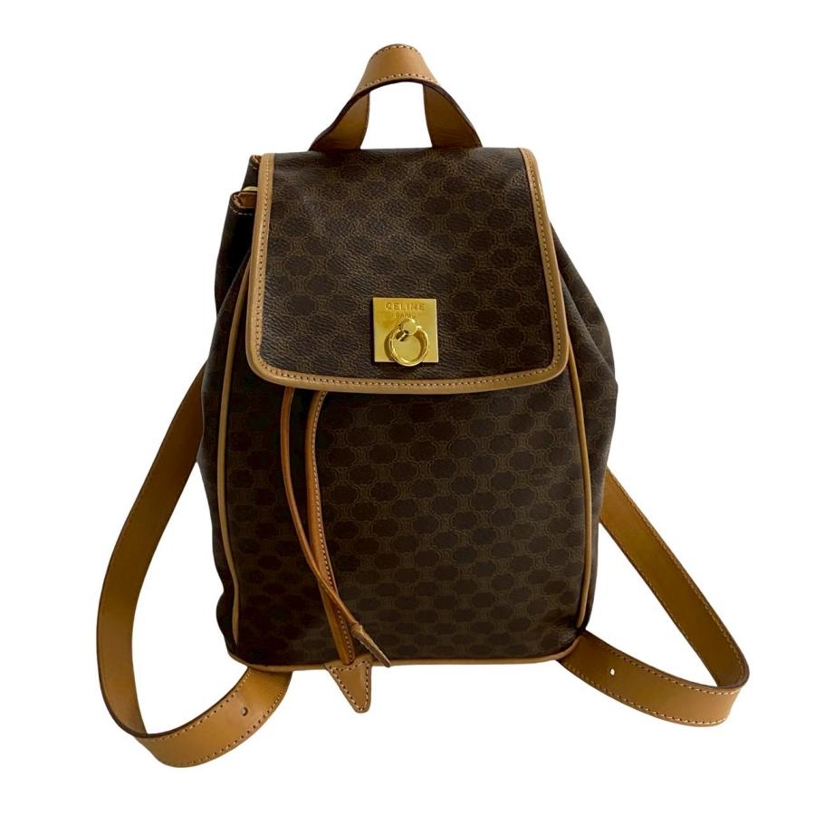 極美品　セリーヌ リュック トリオンフ マカダム ゴールド金具 レディース 茶 CELINE（セリーヌ） 極 美品 マカダム ブラゾン トリオンフ 柄 ロゴ