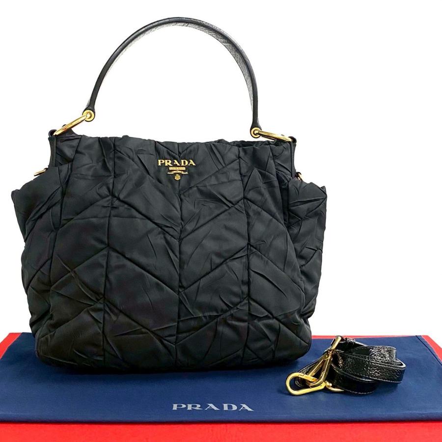 PRADA 極 美品 プラダ 三角ロゴ ゴールド 金具 ナイロン パテント  