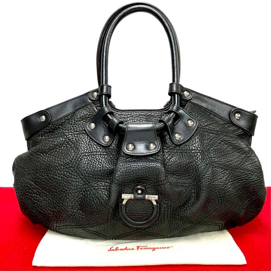 サルヴァトーレフェラガモ ガンチーニ レザー ハンドバッグ BAG ブラック
