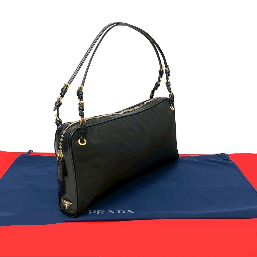 PRADA 極 美品 希少品 プラダ ロゴ 金具 レザー 本革 ナイロン PRADA 極 美品 希少品 プラダ ロゴ 金具 レザー 本革 ナイロン