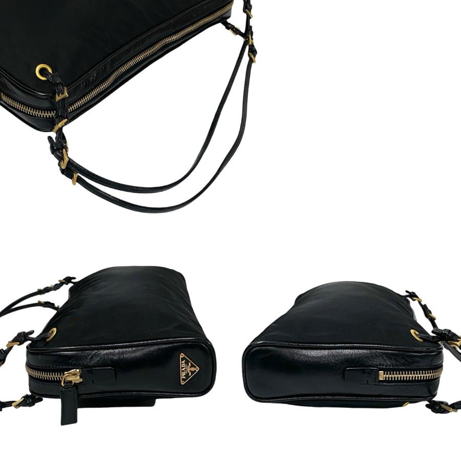PRADA 極 美品 希少品 プラダ ロゴ 金具 レザー 本革 ナイロン PRADA 極 美品 希少品 プラダ ロゴ 金具 レザー 本革 ナイロン