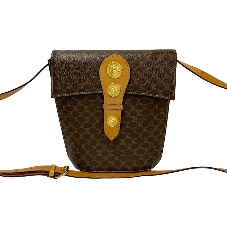 極 美品 袋付き CELINE セリーヌ マカダム ブラゾン トリオンフ 柄 メダル  モチーフ 金具 レザー ショルダーバッグ ブラウン 21720 CELINE（セリーヌ） 極 美品 袋付き マカダム ブラゾン トリオンフ 柄
