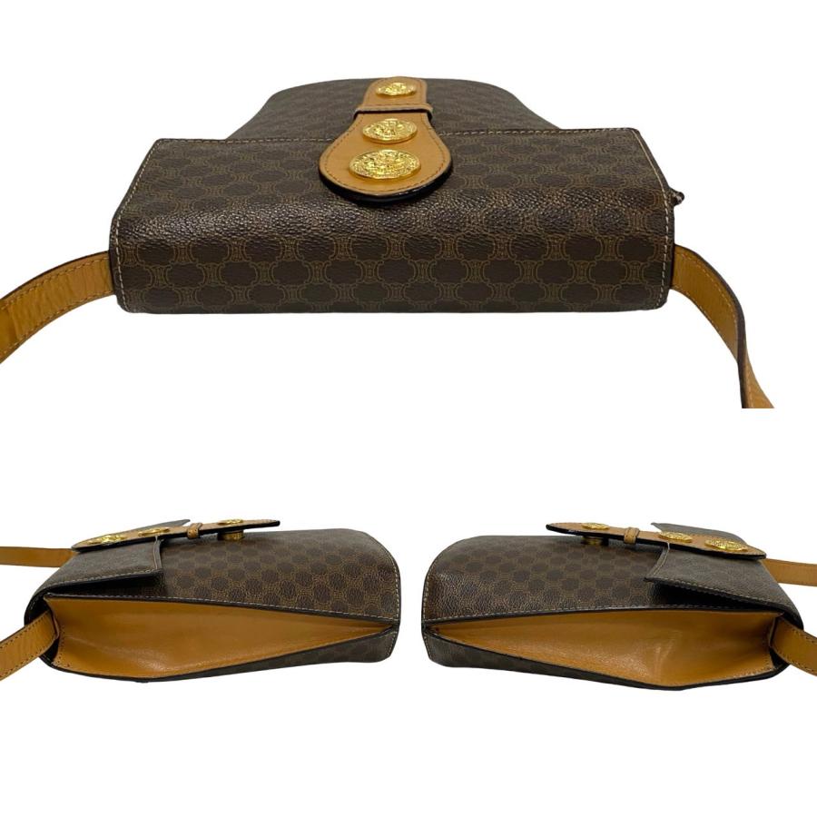 極 美品 袋付き CELINE セリーヌ マカダム ブラゾン トリオンフ 柄 メダル  モチーフ 金具 レザー ショルダーバッグ ブラウン 21720 CELINE（セリーヌ） 極 美品 袋付き マカダム ブラゾン トリオンフ 柄