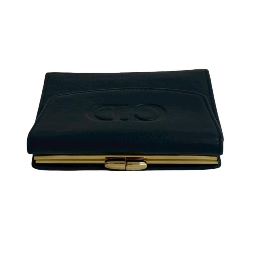 【美品】ディオール　三つ折り財布　レザー　濃紺　ゴールド金具　CD 美品】ディオール 三つ折り財布 レザー 濃紺 ゴールド金具 CD