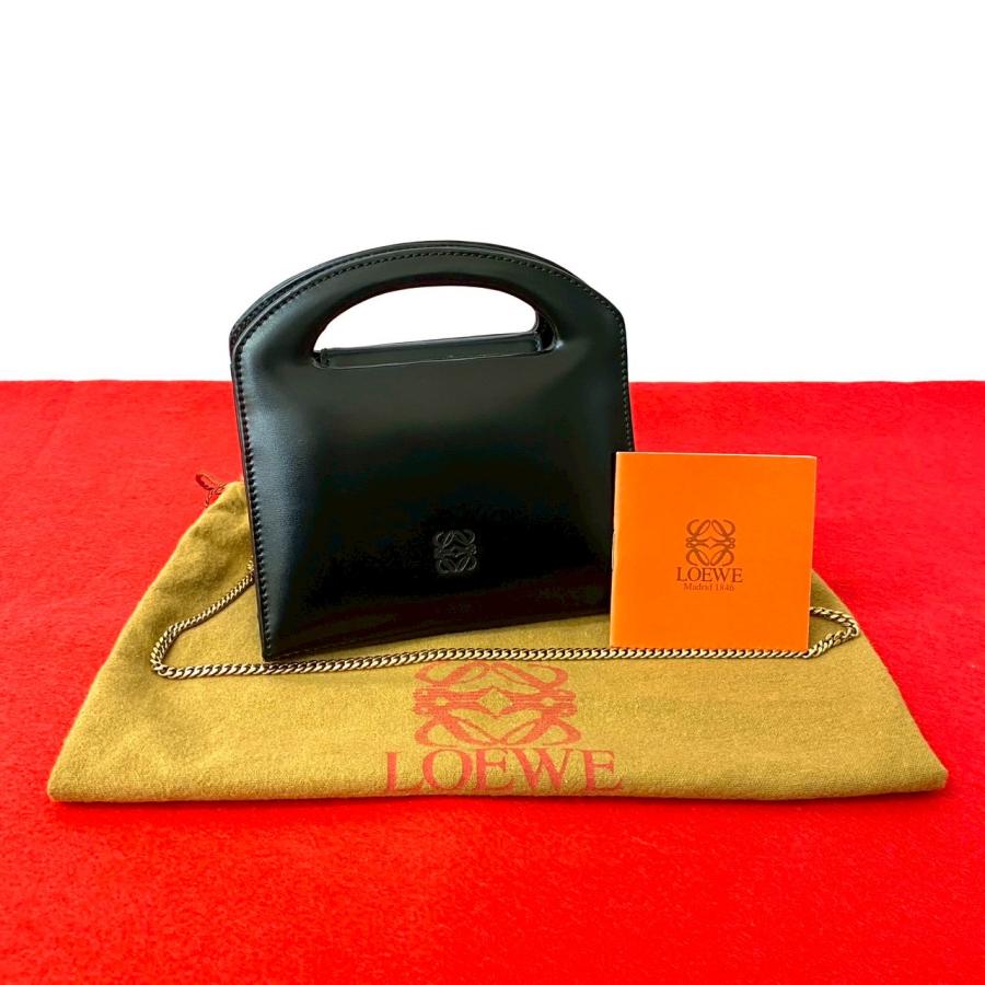 LOEWE ブラック ハンドバッグ LOEWE（ロエベ） 未使用保管品 袋付き アナグラム ロゴ レザー 本革