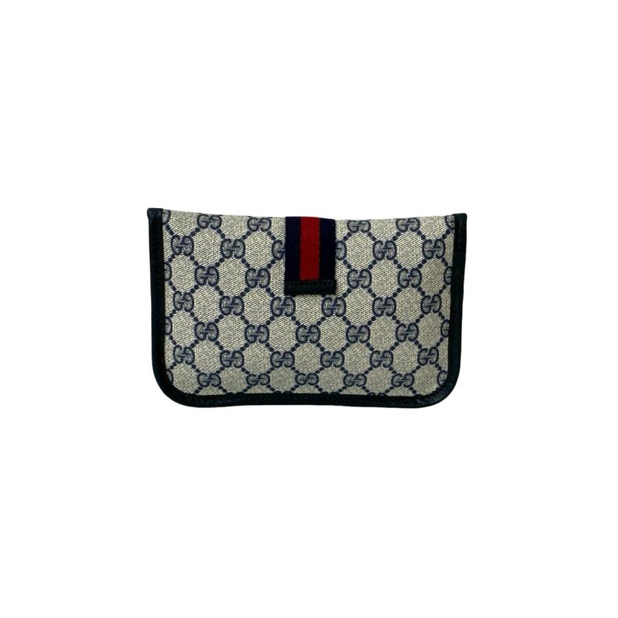 グッチ GUCCI ポーチ シェリーライン GG柄 オールドグッチ 小物入れ ネイビー GUCCI（グッチ） ほぼ未使用品 オールドグッチ ヴィンテージ シェリー