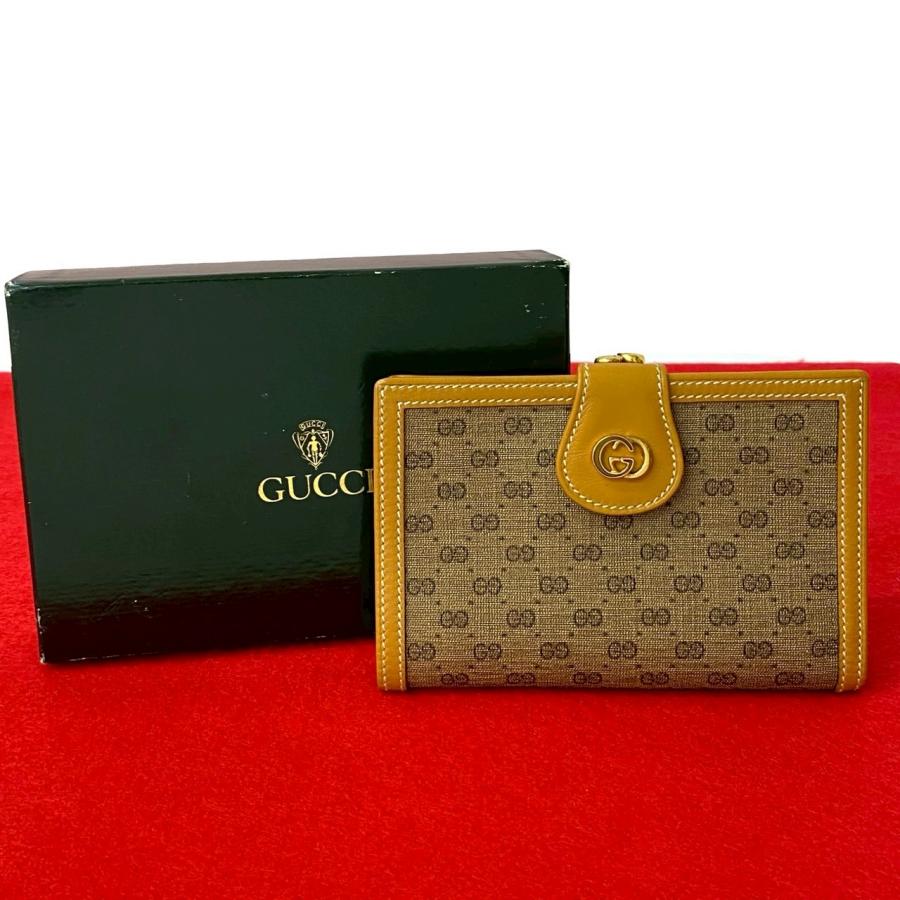 ほぼ未使用 箱付 オールドグッチ マイクロ GG ロゴ レザー 二つ折り 財布 GUCCI グッチ マイクロGG 二つ折り 財布 札入れ 小銭入れ