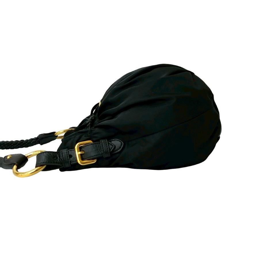 極 美品 袋付 PRADA プラダ ロゴ 金具 リボン モチーフ ギャザー