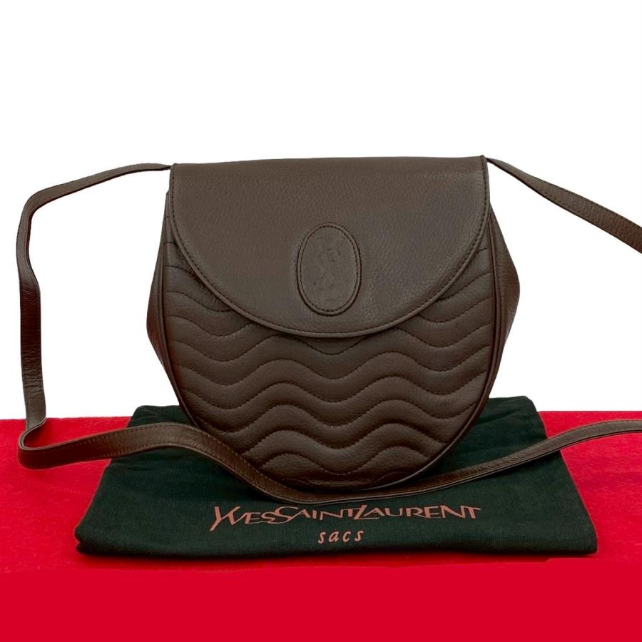 YSL ブラウンレザー ショルダーバッグ美品