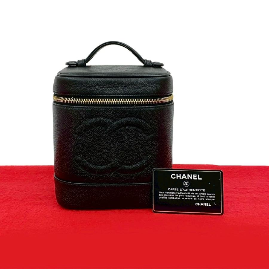 極美品 シャネル キャビアスキン バニティ ハンド バッグ ココ