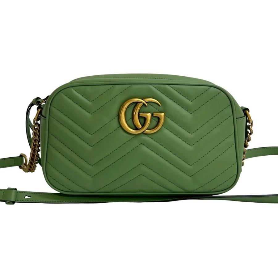 ほぼ未使用 希少品 GUCCI グッチ GGマーモント キルティング レザー 本革 チェーン ショルダーバッグ ポシェット ライトグリーン 61489_1