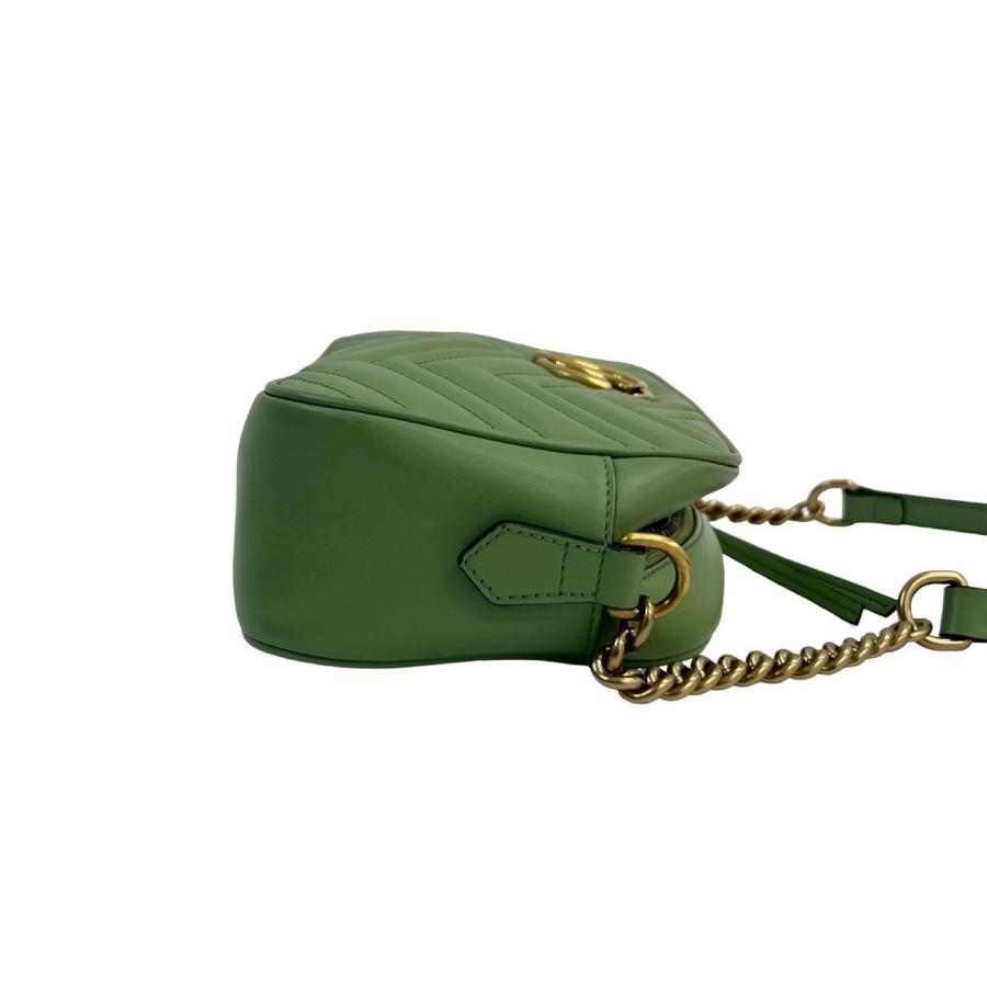 ほぼ未使用 希少品 GUCCI グッチ GGマーモント キルティング レザー 本革 チェーン ショルダーバッグ ポシェット ライトグリーン 61489_6
