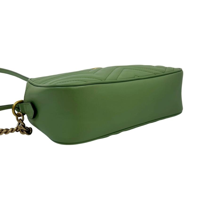 ほぼ未使用 希少品 GUCCI グッチ GGマーモント キルティング レザー 本革 チェーン ショルダーバッグ ポシェット ライトグリーン 61489_7