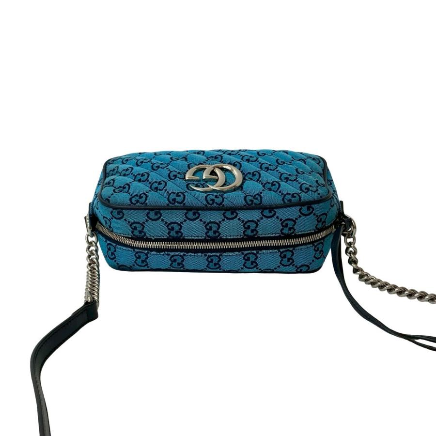 極 美品 GUCCI グッチ GG マーモント キャンバス レザー 本革 チェーン ショルダーバッグ ポシェット サコッシュ ブルー ネイビー 84805 GUCCI（グッチ） 極 美品 GG マーモント キャンバス レザー 本革