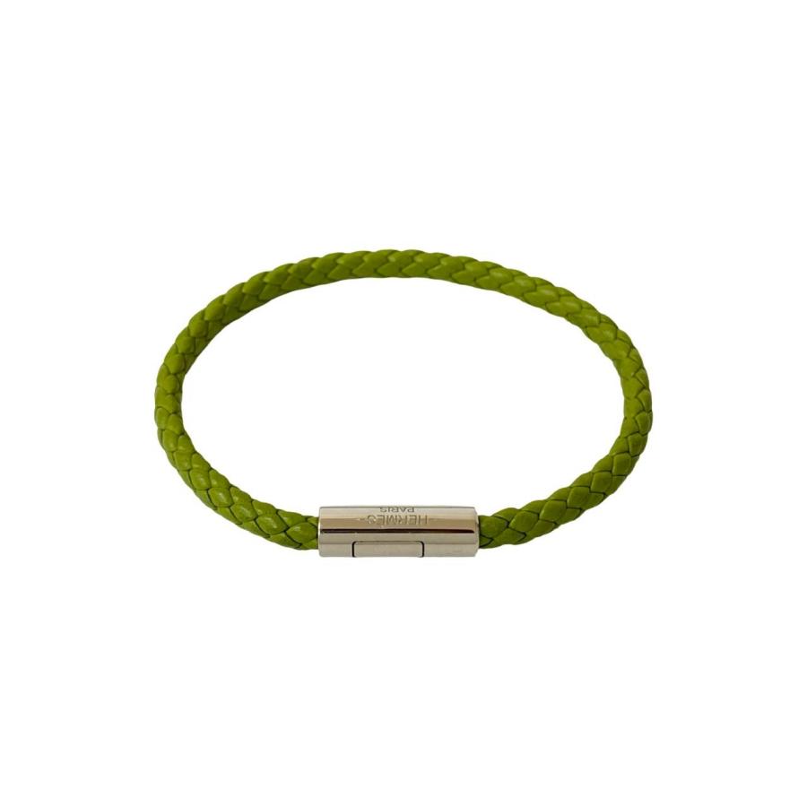 HERMES グリーンレザーブレスレット HERMES（エルメス） 極 美品 希少品 ゴリアテ 編み レザー 本革