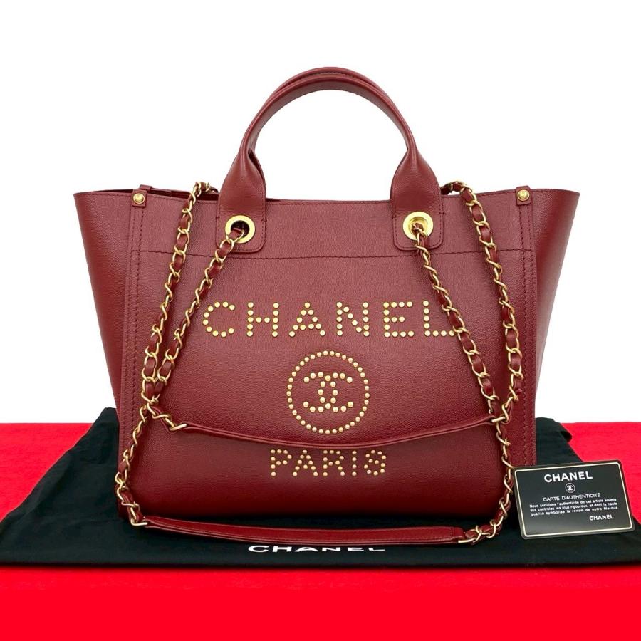 極 美品 袋 カード シール有 26番台 CHANEL シャネル ドーヴィル キャビアスキン 2way ハンドバッグ セミ ショルダーバッグ レッド 14577 CHANEL（シャネル） 極 美品 袋 カード シール有 26番台 ドーヴィル