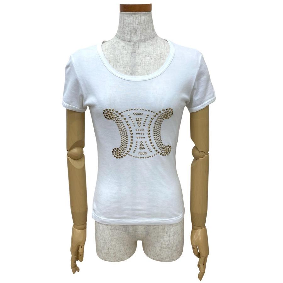 CELINE 極 美品 セリーヌ マカダム ロゴ スタッズ コットン 半袖 T  