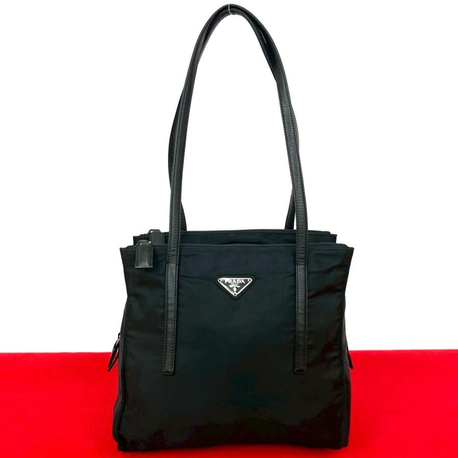 【極美品】プラダ　三角プレート　レザー　ハンドバッグ　ブラック　黒　493 極美品】プラダ 三角プレート レザー ハンドバッグ ブラック 黒