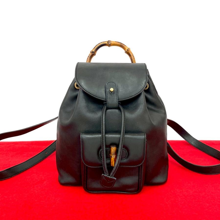【極美品】GUCCI グッチ リュックサック バックパック バンブー レザー　黒 GUCCI 極 美品 グッチ オールドグッチ ヴィンテージ バンブー