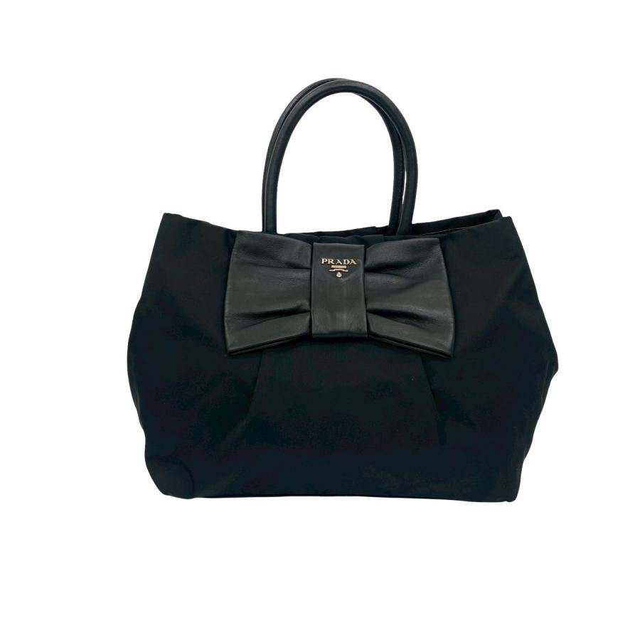 PRADA 極 美品 保存袋付き プラダ ロゴ 金具 ナイロン レザー 本革 