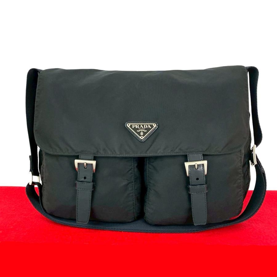 PRADA 極 美品 プラダ 三角ロゴ プレート 金具 レザー 本革 テスート 