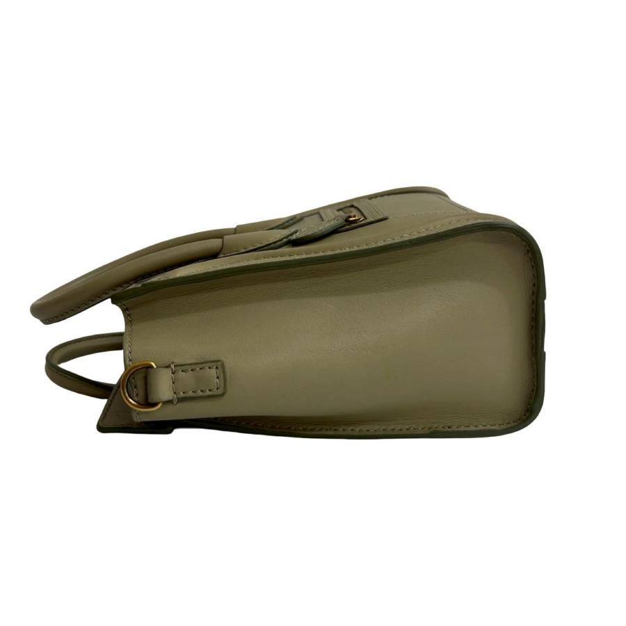 美品 セリーヌ CELINE ラゲージ ミニショッパー トートバッグ 焦茶×緑 CELINE（セリーヌ） 極 美品 ラゲージ ナノ ショッパー レザー 本革