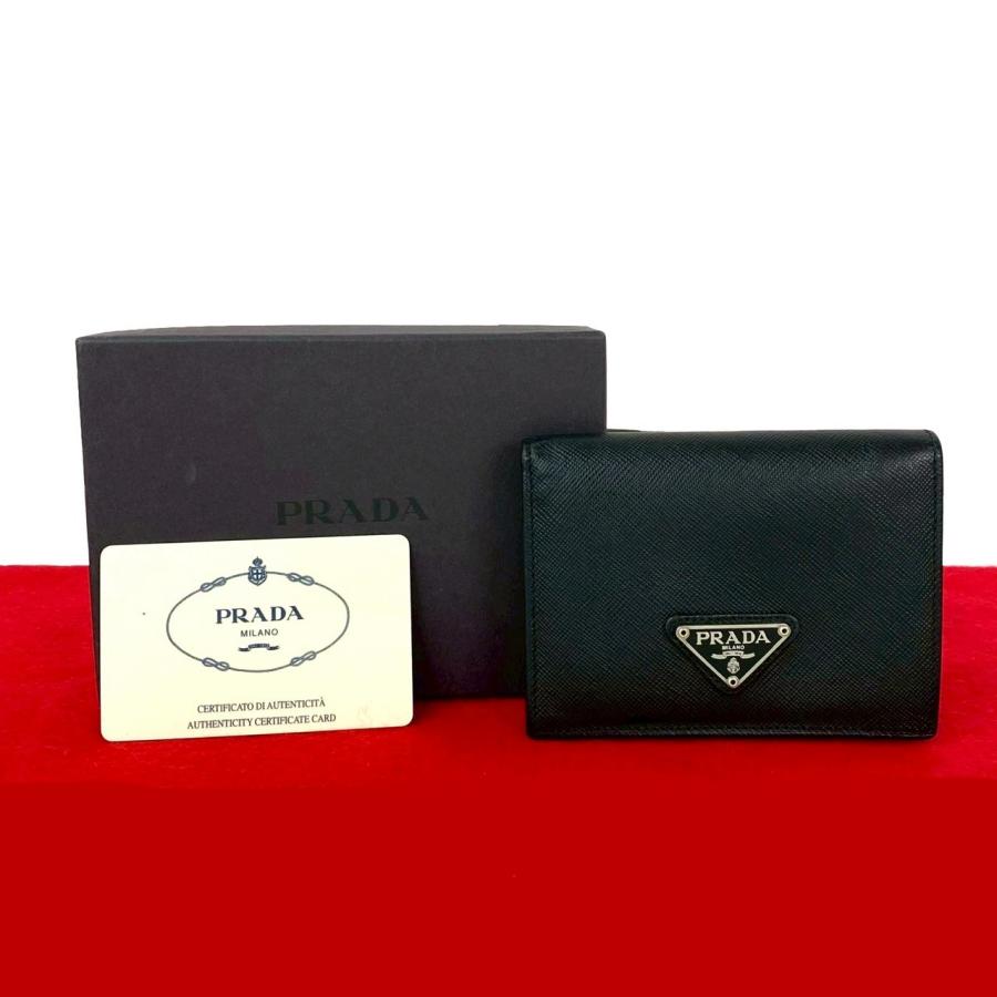 極美品 現行 プラダ コインケース 三角ロゴ レザー サフィアーノ ブラック PRADA 極 美品 希少品 箱付き プラダ 三角ロゴ 金具