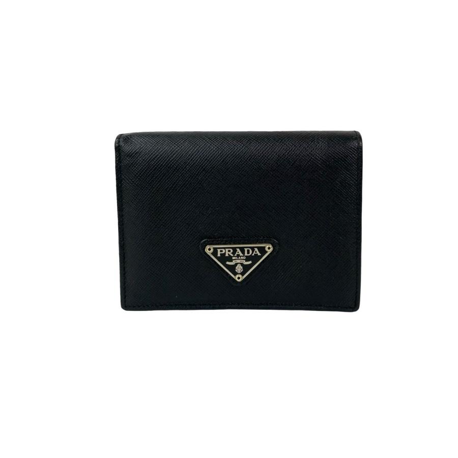 ✨美品✨プラダ　二つ折り財布　三角ロゴ　ケース　サフィアーノレザー　黒 PRADA（プラダ） 極 美品 希少品 箱付き 三角ロゴ 金具 サフィアーノ