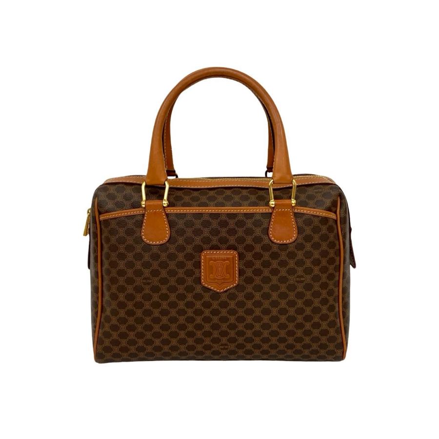 セリーヌ マカダム レザー トリオンフ ロゴ ボストン ハンドバッグ ブラウン. CELINE（セリーヌ） 極 美品 ヴィンテージ マカダム ブラゾン 柄