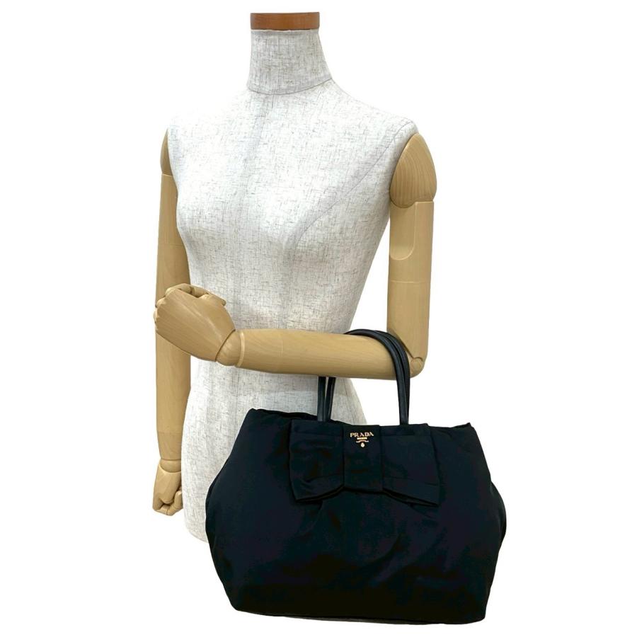 【極美品】 プラダ トートバッグ リボン ロゴ金具 テスート ネロ ゴールド金具 極美品】 プラダ トートバッグ リボン ロゴ金具 テスート ネロ