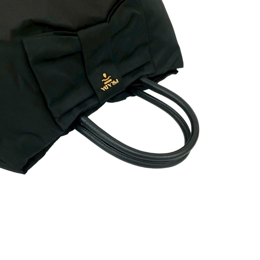 PRADA 極 美品 プラダ ロゴ 金具 リボン モチーフ テスート