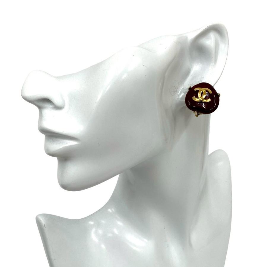極 美品 コメあり 97A CHANEL シャネル ココマーク モチーフ GP イヤリング イヤーカフ アクセサリー ゴールド レッド 68662の画像